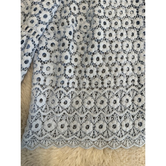 J Crew Daisy Lace Bell Sleeve Top Sz 10 Blue - Picture 5 of 16